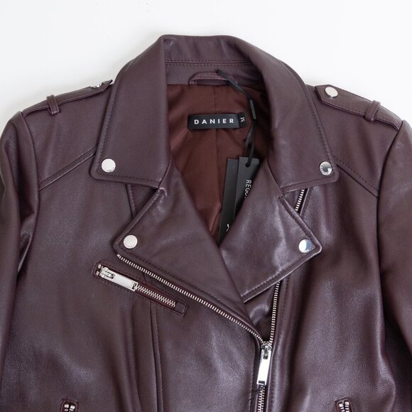 DANIER Juliette Genuine Leather Moto Jacket in Bordeaux - Picture 5 of 15